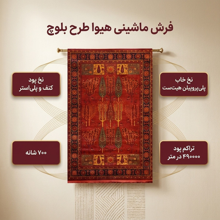 فرش ماشینی هیوا طرح بلوچ کد 3-212 زمینه لاکی